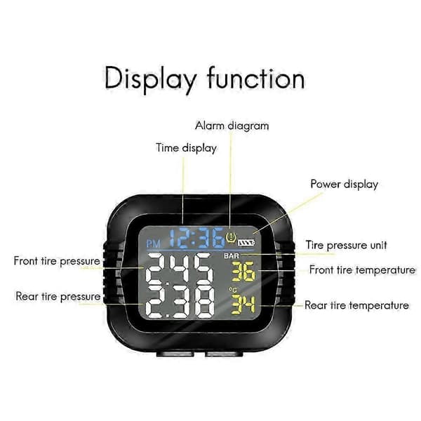 Vandtæt trådløs motorcykel TPMS ekstern sensor dæktryksmåler LCD