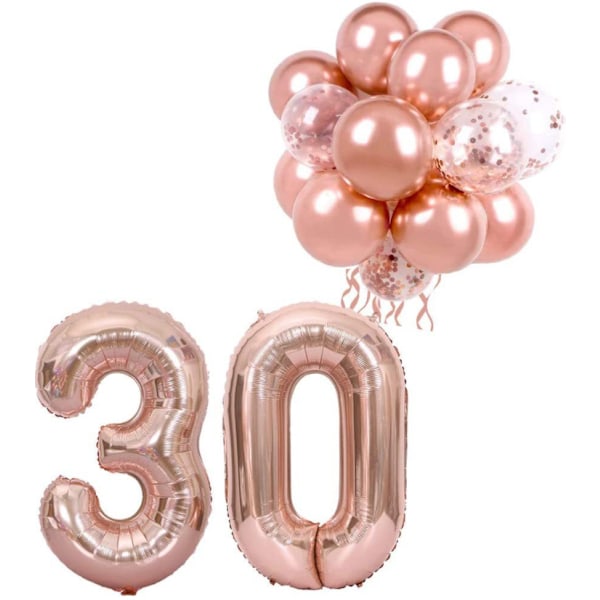 33 st Ballonger Set, 40 Tum Roséguld Sifferfolieballonger, Bröllop Födelsedagsfest Dekoration. —Roséguld-30,