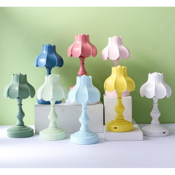 Retro rosa lotusblads nattlampa studentrum skrivbord blomma bordslampa tre hastigheter justerbar sovrum LED liten bordslampa,