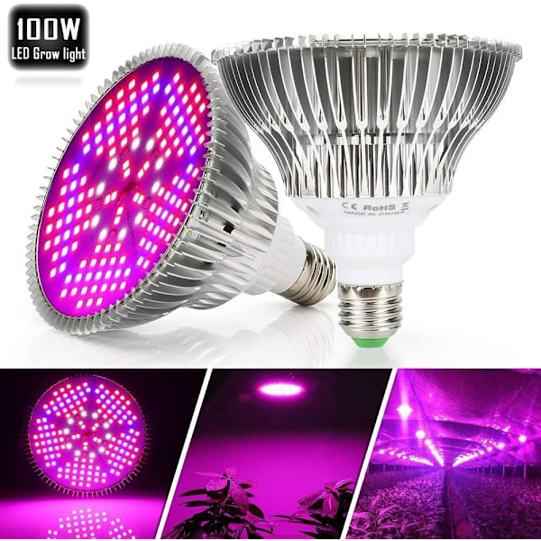 Vækstlys 100W E27 LED Vækstlampe Fuld Spektrum til Indendørs Planter, Grøntsager og Blomster,