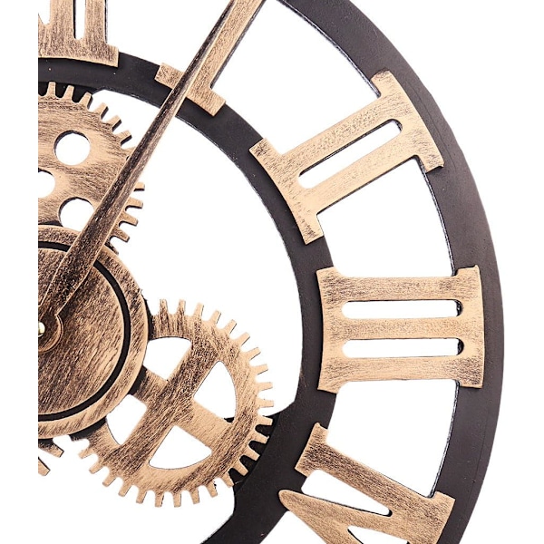 Industriell Stil Trä Tyst Väggklocka Retro Fickur, Gyllene Romerska, 40*5*40cm,