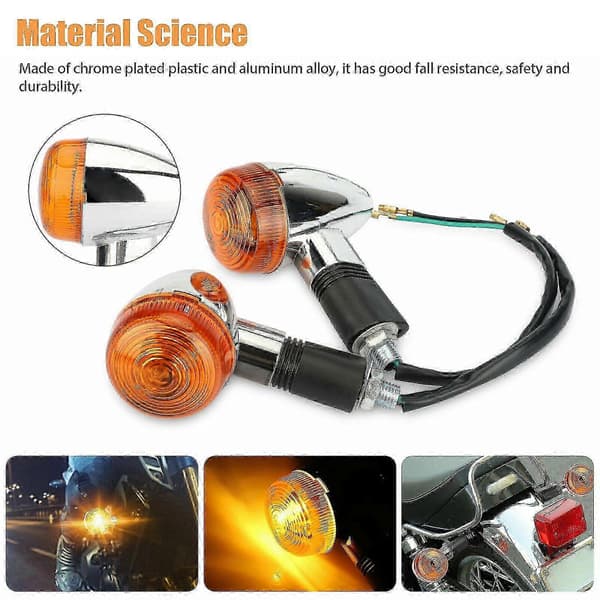 4 stk. LED Blinklys til Motorcykel - Gule Indikatorlys Harley sølv gul silver  yellow