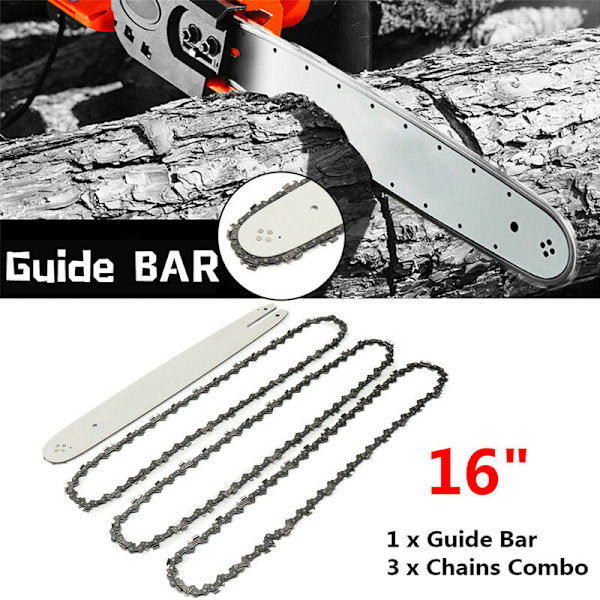 16' ohjainlevy + 3 x 3/8 sahaketjua STIHL 009 012 021 E180 MS180 MS190 MS250 HT70 -sahoihin