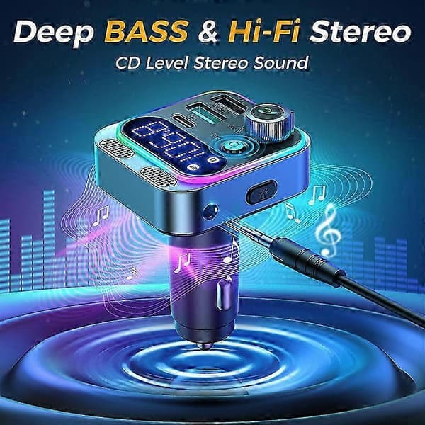 Bil Bluetooth-adapter 5.3 med FM-sender og 48W hurtigopladning