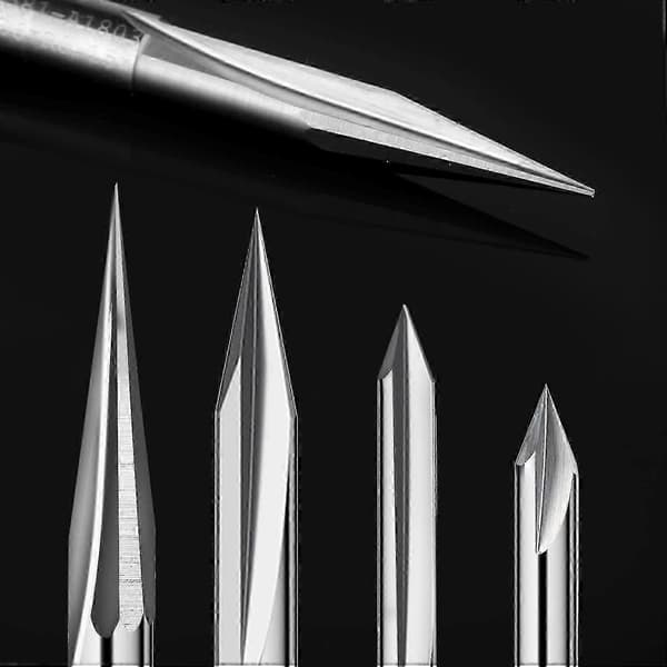 1/4\" skaft CNC-fræsejern 4 stk. wolframstål til trægravering 6 mm & 4 mm sølv silver