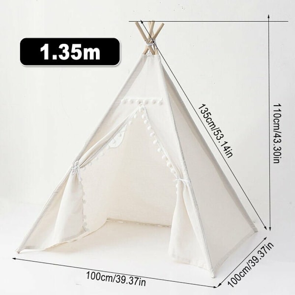 Tipi Tält Matta Canvas Baby Tält Hopfällbart Barnlektält Vit 1.35m