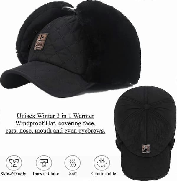 Unisex Vintermössa Tjockt Ludd Foder Bombermössa Med Acsergery Öronlappar & Munskydd 3 I 1 Varm Gåva