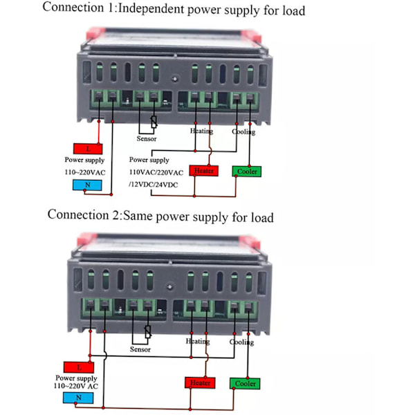 Elektronisk termostat med dobbelt kontrol, dobbelt display, justerbar dobbelt temperatur, 110-220V