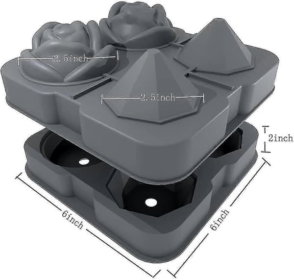 2,5 tommer silikoneisform 2 roser og 2 diamant hulrumsbakke Grey