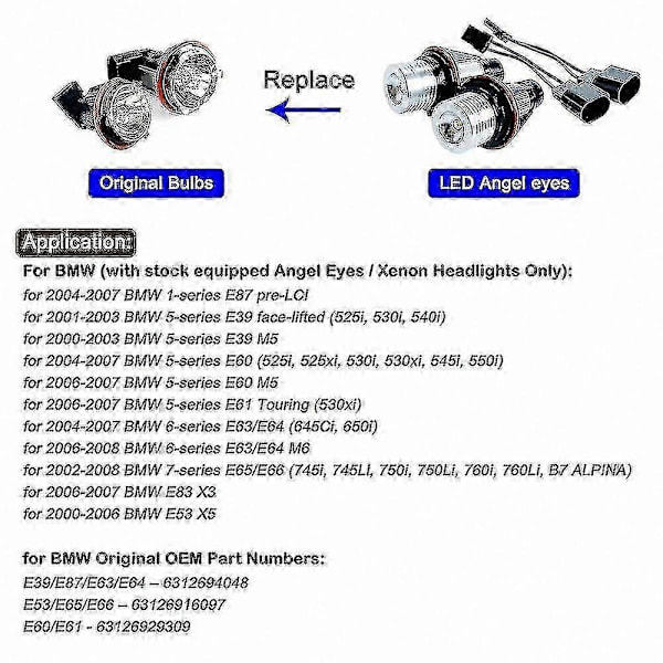 2 st LED Angel Eyes Marker Glödlampor för E39 E53 E60 E61 E63 E64 E65 E66 E87 525i 530i Xi 545i M5 Modeller gul yellow