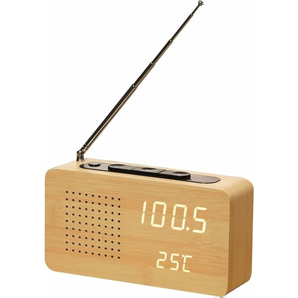 Digital träklocka usb sängradio väckarklocka elektronisk klocka vitt trä vit lampa