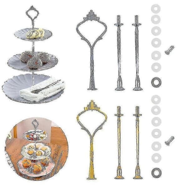 10 sæt etageret bakke hardware til 3-lags kagestativ monteringssæt Silver