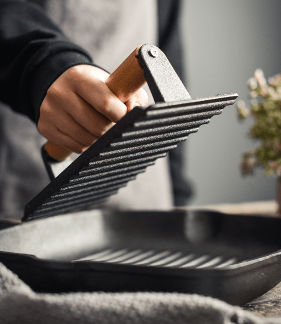 Gjutjärns Köttpress Platt Obehandlad Rektangulär Köttpress Verktyg (Randig Köttpress Platt)