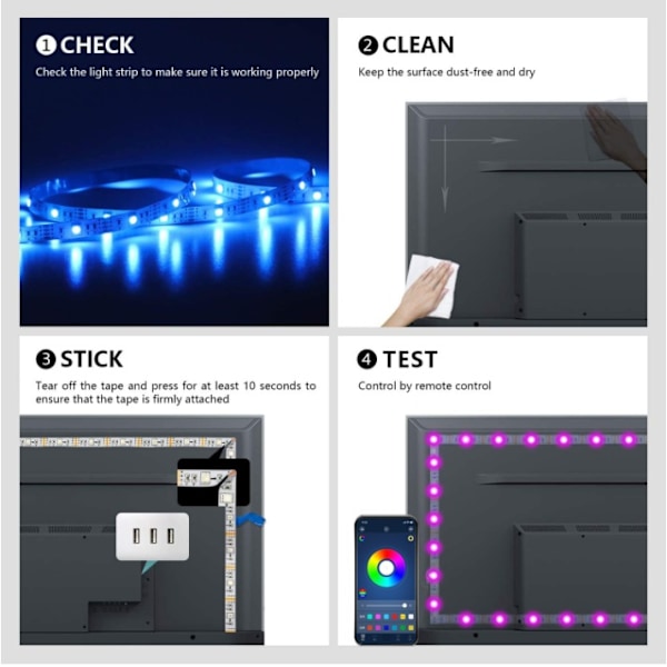 LED Ljusremsa USB Bakgrundsbelysning Vattentät RGB Ljusremsa 5V (0,5 Meter Vattentät)