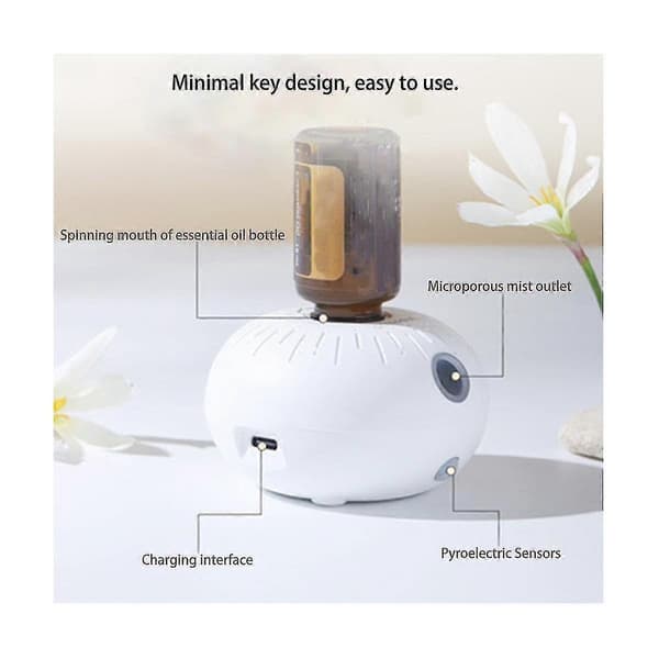 Bærbar Mini Aromaterapi Diffuser USB-drevet Automatisk Induktion Hvid White