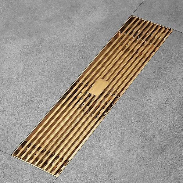 Duschbrunn 300x68mm Borstad Guld Golvbrunn Duschkanal 304 Rostfritt Stål Anti-lukt Golvbrunn