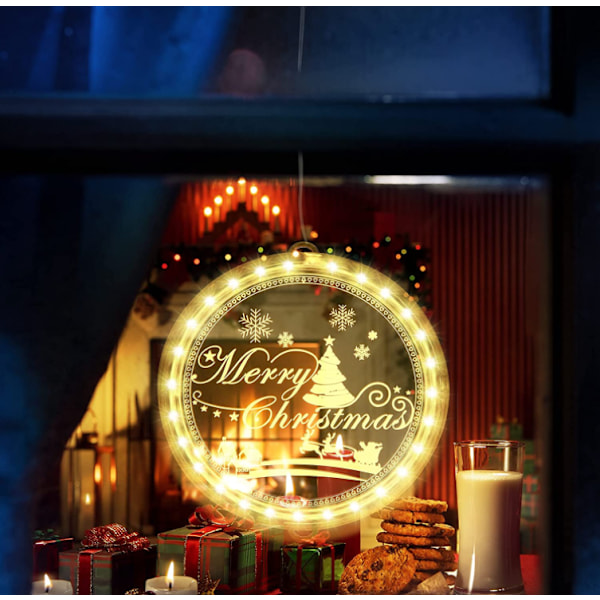 Dekorativ julevinduesbelysning, baggrundslyskæde til indendørs og udendørs vinduer, julefrokostvæg, varm hvid (Glædelig jul)
