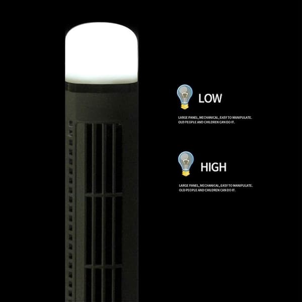 2X Bærbar luftkøler ventilator, strømlinet tårnventilator med LED, kraftig vind, pladsbesparende, USB-interface sort Black