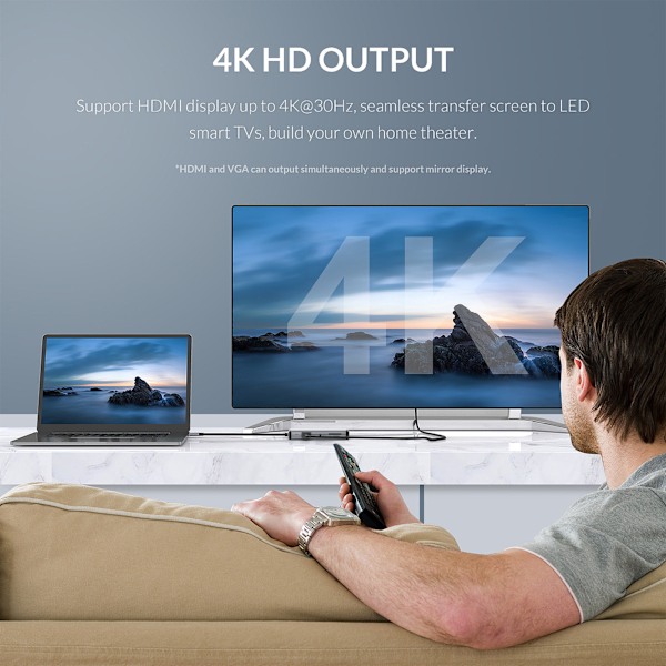 9-in-1 USB-C -keskitin useilla porteilla, mukaan lukien HDMI, VGA ja Ethernet