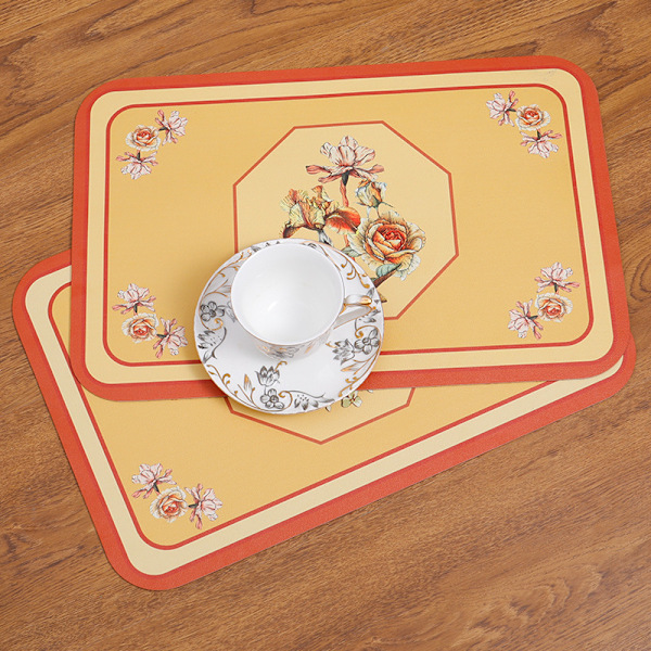 45cm*30cm Kevyt Luksus Retro Tyylinen Kukka Nahka Länsimainen Tabletti, Vedenpitävä ja Öljynkestävä Lämmöneristysalusta, Tabletti (Kiitospäivän Laventeli),