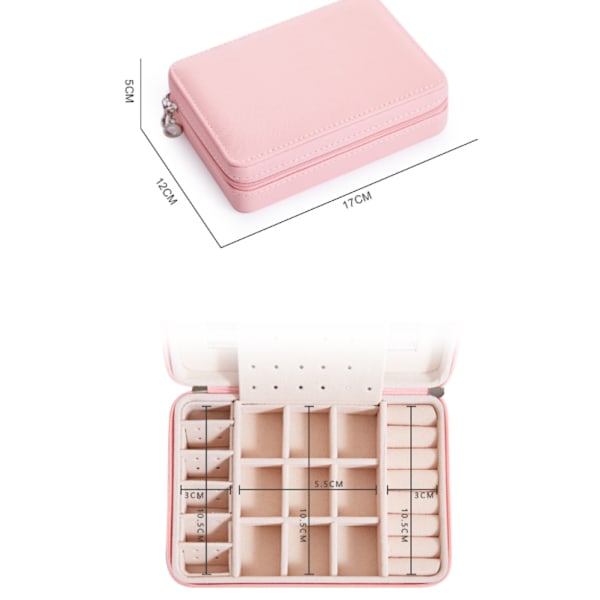Bærbar PU Frisk og Enkel Øreringe Smykkeskrin Lynlås Øreringe Multifunktionel Smykkeopbevaringsboks (Halskæde, Pink)