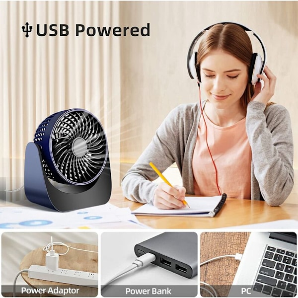 USB-tuuletin, pieni tuuletin, 360° kääntyvä kannettava mini-USB-tuuletin hiljainen, 3 nopeutta pöytätuuletin toimistoon/autoon/matkalle