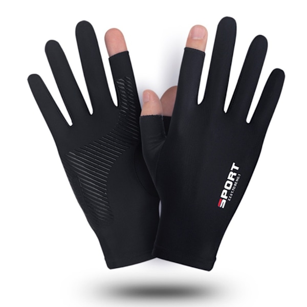 Fiske ridehandsker solcreme sommer tynd is silke halv finger to fingre medium størrelse eksponerede to fingre grå