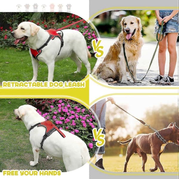 Hundsele för stora hundar, \"No Pull\" hundsele, infällbart hundkoppel RÖD RED