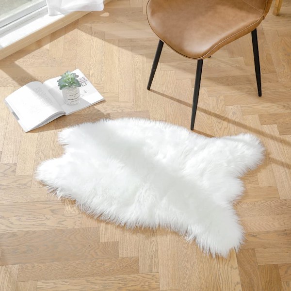Fuskfårskinnsmatta, Fluffig Fuskpälsmatta, Fuskfleece Stolöverdrag, Plyschmatta för Barnrum (Vit)