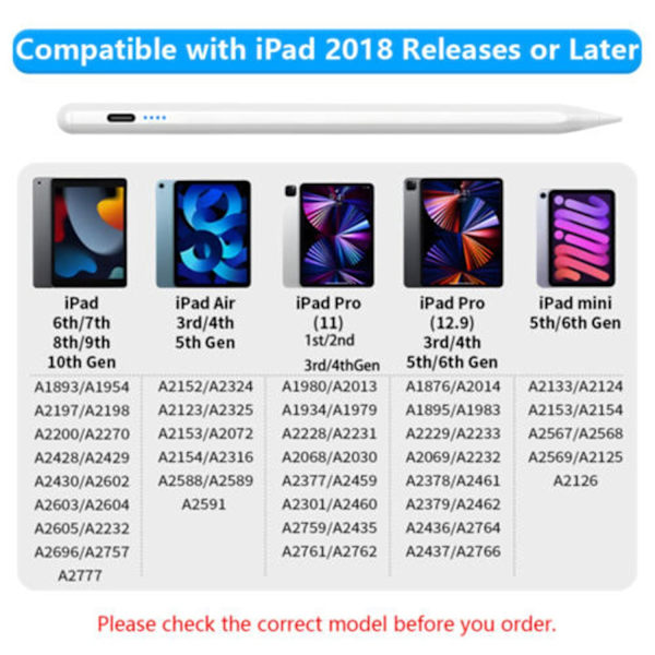 Apple Pencil 2:a generationens styluspenna för iPad/iPad mini/Air/Pro - Fyra lampor