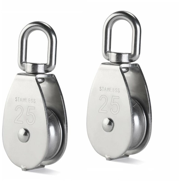 25MM 304 Rostfritt Stål Trissa M25 Lyfttrissa 400kg Enkel Trissa Vridbar Krok Trissa - Silver (2 st)