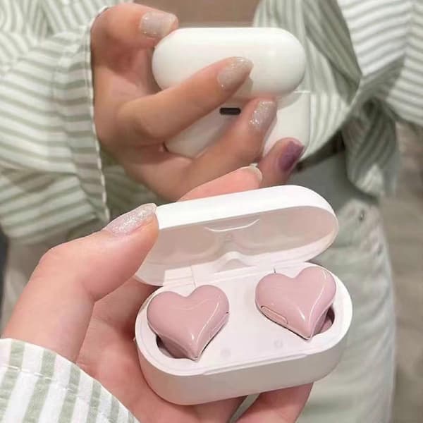 Trådløse Bluetooth-øretelefoner Hjerteform Støjreducerende Sport TY Pink