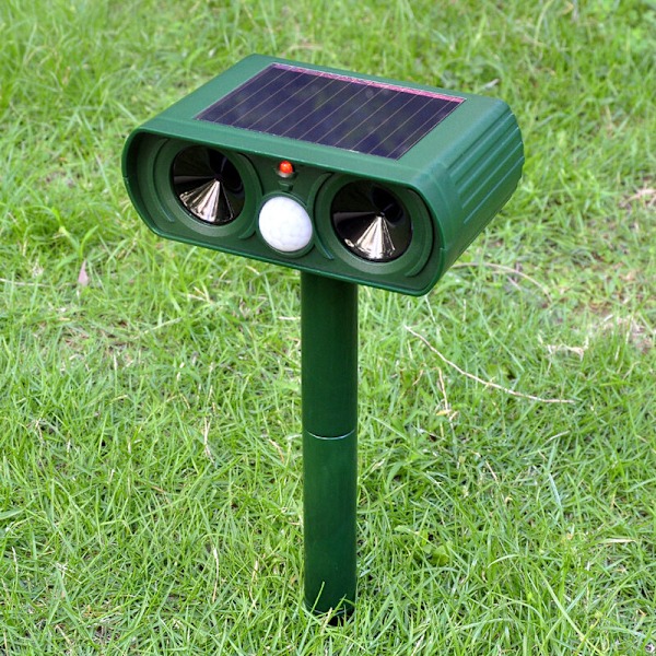 Ultraljuds Kattskrämma, Djurskrämma med Ljud och Visuellt Alarm, Sol- eller Batteriladdning, Vattentät Skrämma för Katter, Hundar, etc.