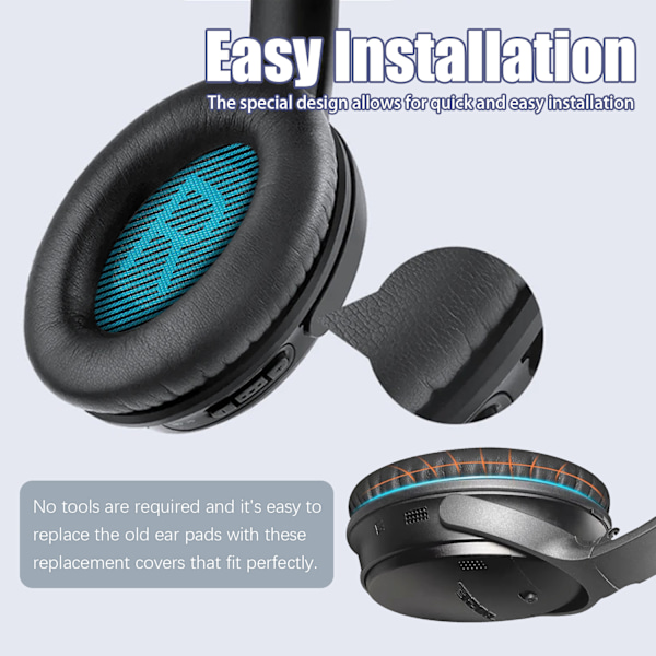 Öronkuddar för Bose QC35 I/II, QC25, QC15, QC 2 AE 2, AE 2i, AE 2w, SoundTrue, SoundLink Blå Blå