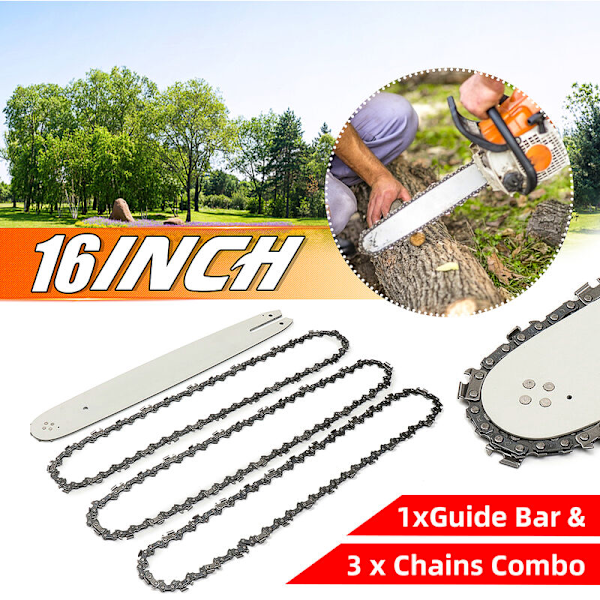 16' ohjainlevy + 3 x 3/8 sahaketjua STIHL 009 012 021 E180 MS180 MS190 MS250 HT70 -sahoihin