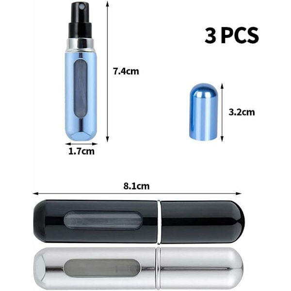 5ml Glas Parfymflaska Flytande Sprayflaska Blank Svart + Blank Silver + Ljusblå