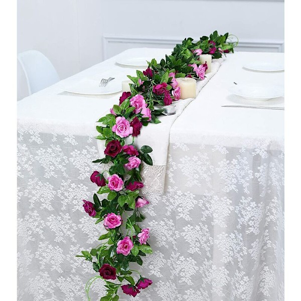 2 st Konstgjorda Kransar 4,8 m Rosrankor Sidenhängande Blommor för Bröllopsbåge Fest Hem Trädgård Väggdekor (Magenta)