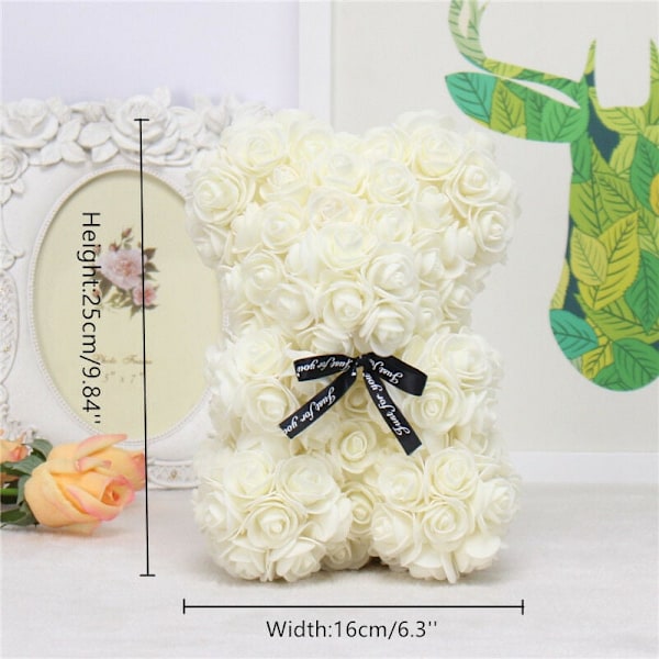 25CM Rosblomma Björn Skum PE Blomma Evig Blomma Björn Alla Hjärtans Dag Present Rosblomma Stor Vit Björn