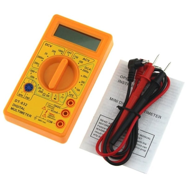DT-832 Digital Multimeter 1999 Tællinger AC/DC Ampere Volt Ohm Tester Voltmeter Amperemeter Multimeter Gul