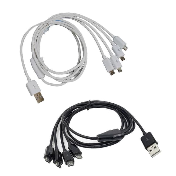 USB til Micro USB 4-i-1 splitterkabel 75 cm hovedlinje + 25 cm gren hvid Black