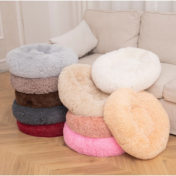Hunde Hus Kattehus Plys Rundt Kæledyrshus Hundeseng Vinter Varm Måtte Hundemåtte Kæledyrsprodukter Kæledyrsseng (Diameter 40cm, Khaki)