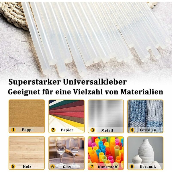 Pakkaus 100 kuumaliimapuikkoa - 11 mm x 200 mm - Läpinäkyvä - Kuumaliimapistooliin (2 kg)