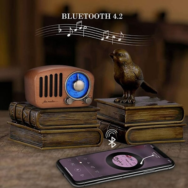 Bärbar Radio Bluetooth Högtalare Handgjord Retro Trä Bluetooth 4.2 Mini Högtalare med Super Bass Subwoofer med FM Radio Audio Input Jack