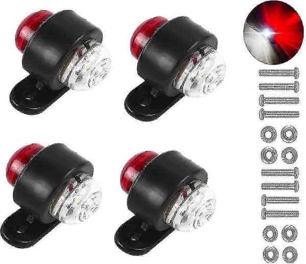 12-24V dubbelsidiga LED-varningslampor 4-pack vit röd för släpvagnar