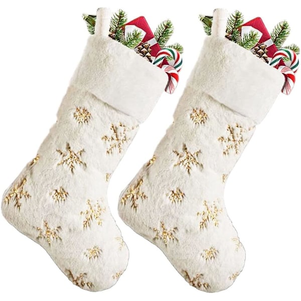 22 tum Faux Kaninpäls Paljettbroderade Julklappsstrumpor Juldekorationsstrumpor Öppen Spis Strumpor (Guldpaljett)