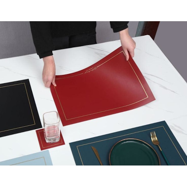 3 Stycken Fyrkantiga Läder Placemats för Hem, Hotell Restaurang Väst Placemats, Olje- och Värmeisolerande Placemats (Aprikosfyllning),