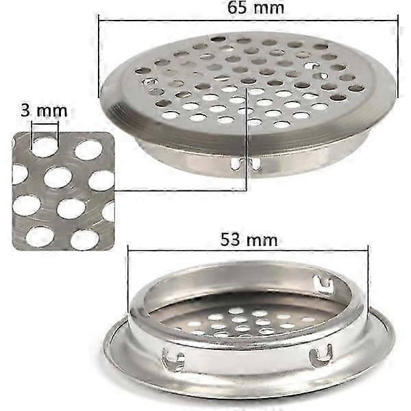 20 stk. rund ventilationsrist 53 mm rustfrit stålnet til luftstrøm