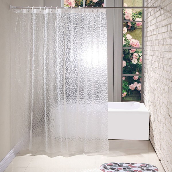 3D Vandkube Gennemsigtig Bruseforhæng 3D Vandkube Hvid Transparent + Øjepressemaskine, 12 Tråde 180*200cm