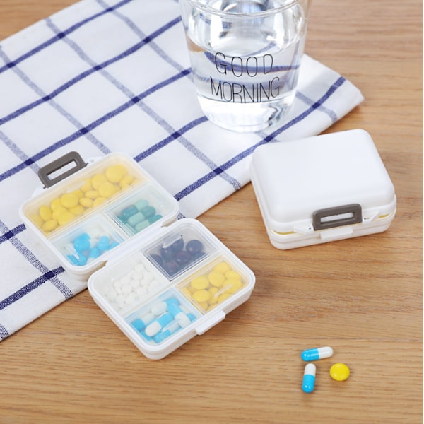 Vit Portabel Pillerask Förseglad Mini Förvaringslåda Fack Förvaring Medicinlåda En Vecka Portabel Pillerask