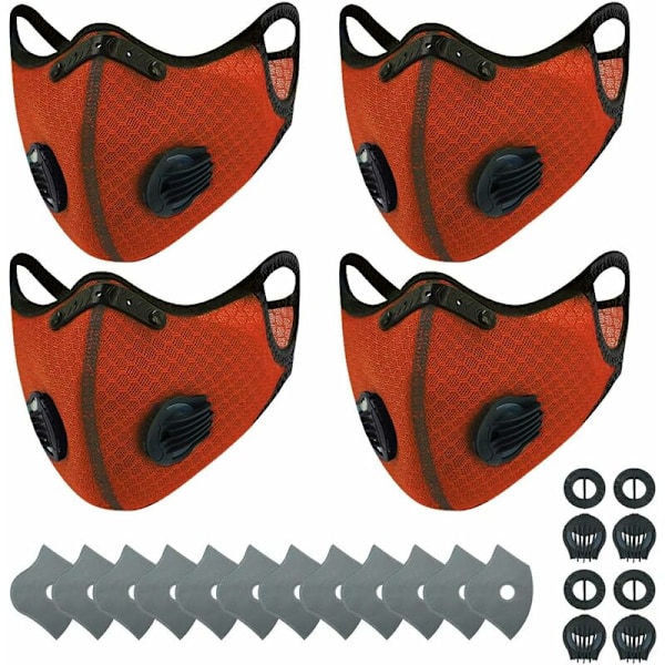 Cykelmaske Vindtæt Støvtæt Anti-dug Aktivt Kul Maske Mesh Åndbar Hængende Øre Orange One Size 4 stk